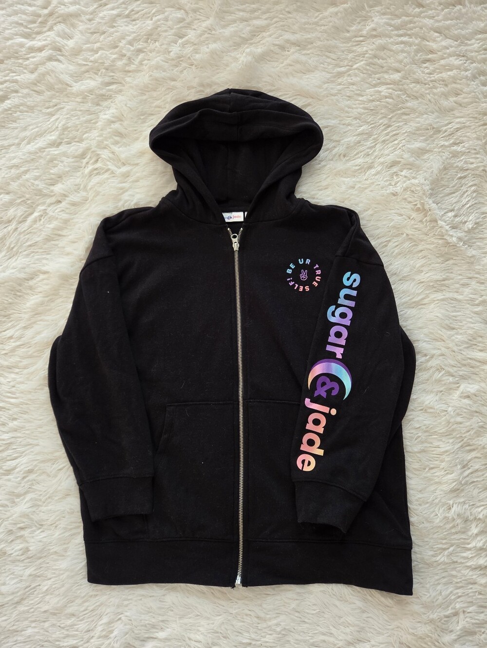 Sugar & Jade Black Oversized Zip Up Hoodie Girls Size 12/14